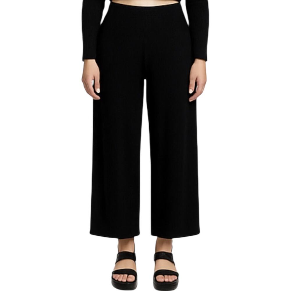 Sarah Pacini Cropped Wide Leg Pants High Waisted Flowy Relaxed Fit Black XLarge